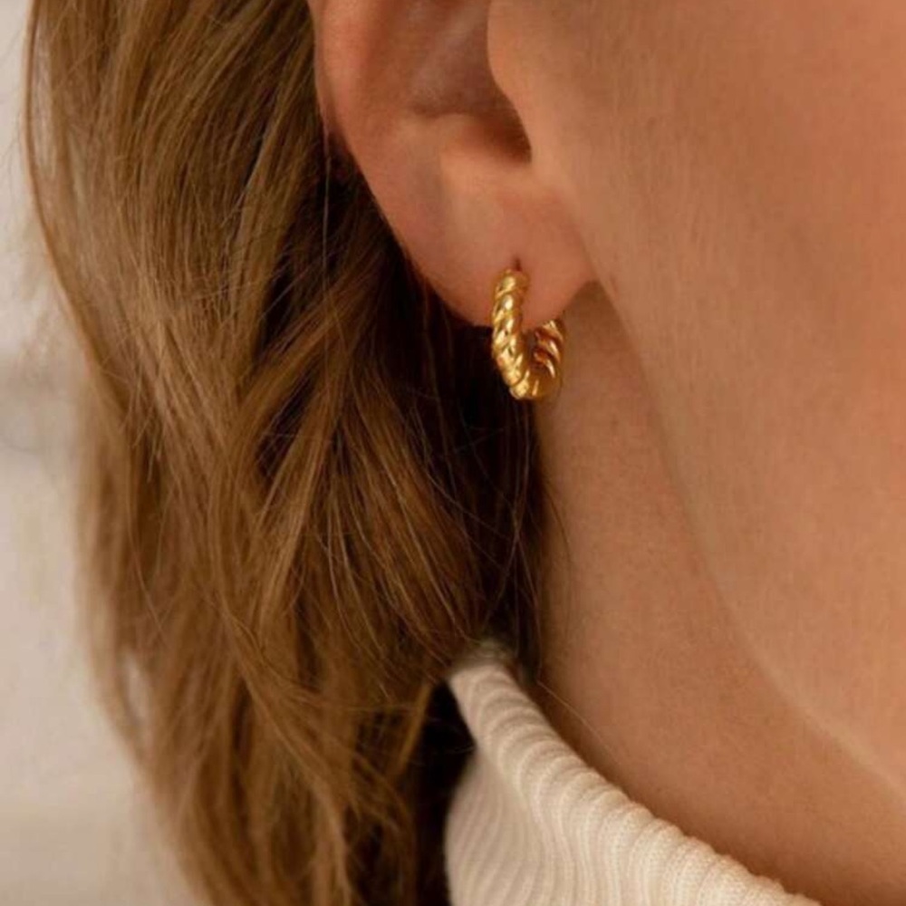New! Twisted Hoop Gold French Huggie Earrings (1080)